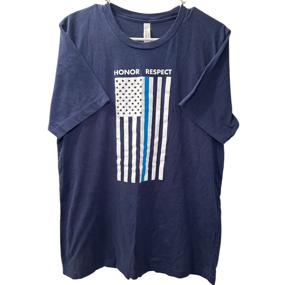 Police Flag Blue Line T-Shirt Men's Size Large Blue American Patriotic Honor - Picture 1 of 3